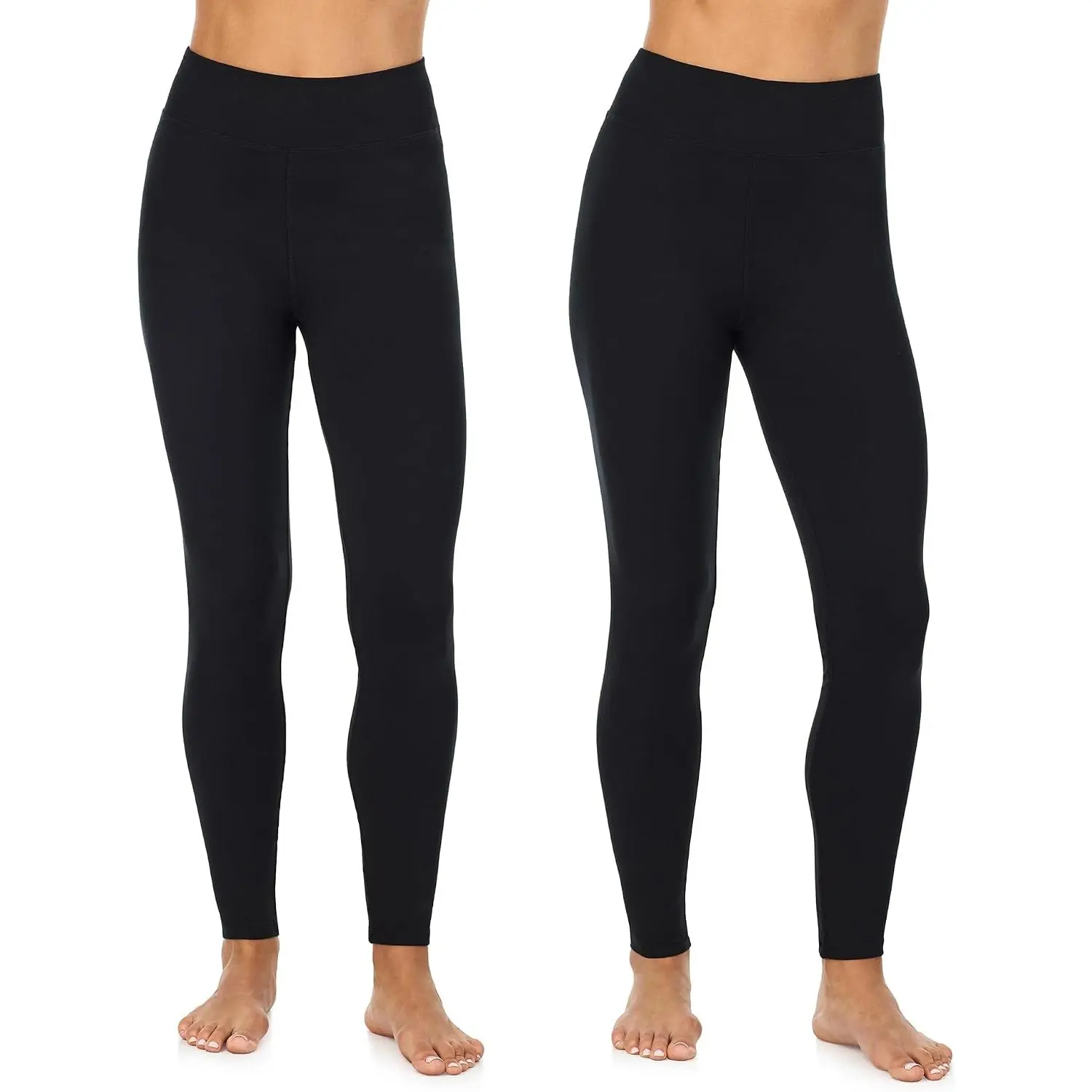 Women's Cuddl Duds 2-Pack Basic Minimalist Comfy Stretch Full-Length High-Waisted Leggings - Buttery Soft, Flexible Fabric, Ideal for Gym, Fall Winter Loungewear