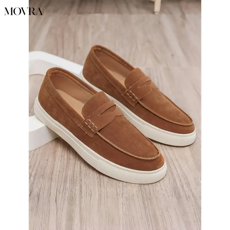 MOVRA1 1 Pair Men's-On Walking PU Leather Loafers Sneakers Walking Shoes |   Retro Casual Style |   Faux Suede Upper + Non-Wear-resistant Sole |   Suitable Daily Commute, Light Business & Wear