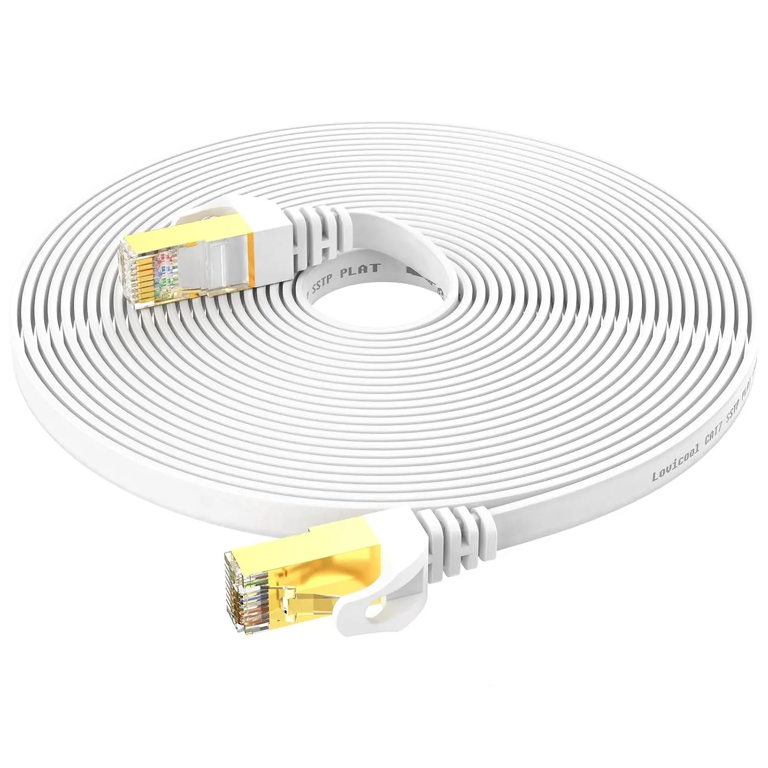 Cat7 Ethernet  15ft, 7 Flat Internet Patch Cord for Router, Modem, Gaming, Hub, - High Speed with RJ45 LAN Wire - White