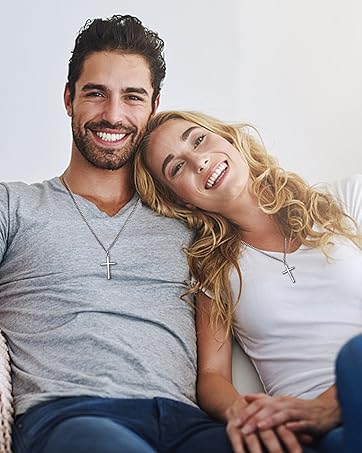 MILACOLATO Solid 925 Sterling Silver Cross Necklace for Men Women, 2mm Diamond-Cut Sterling Silver Chain with Cross Pendant Beveled Edge for Men, Silver Crucifix Cross Necklace Jewelry 16-24 Inches (Cuban Chain/Figaro Chain/Wheat Chain/Rolo Chain)