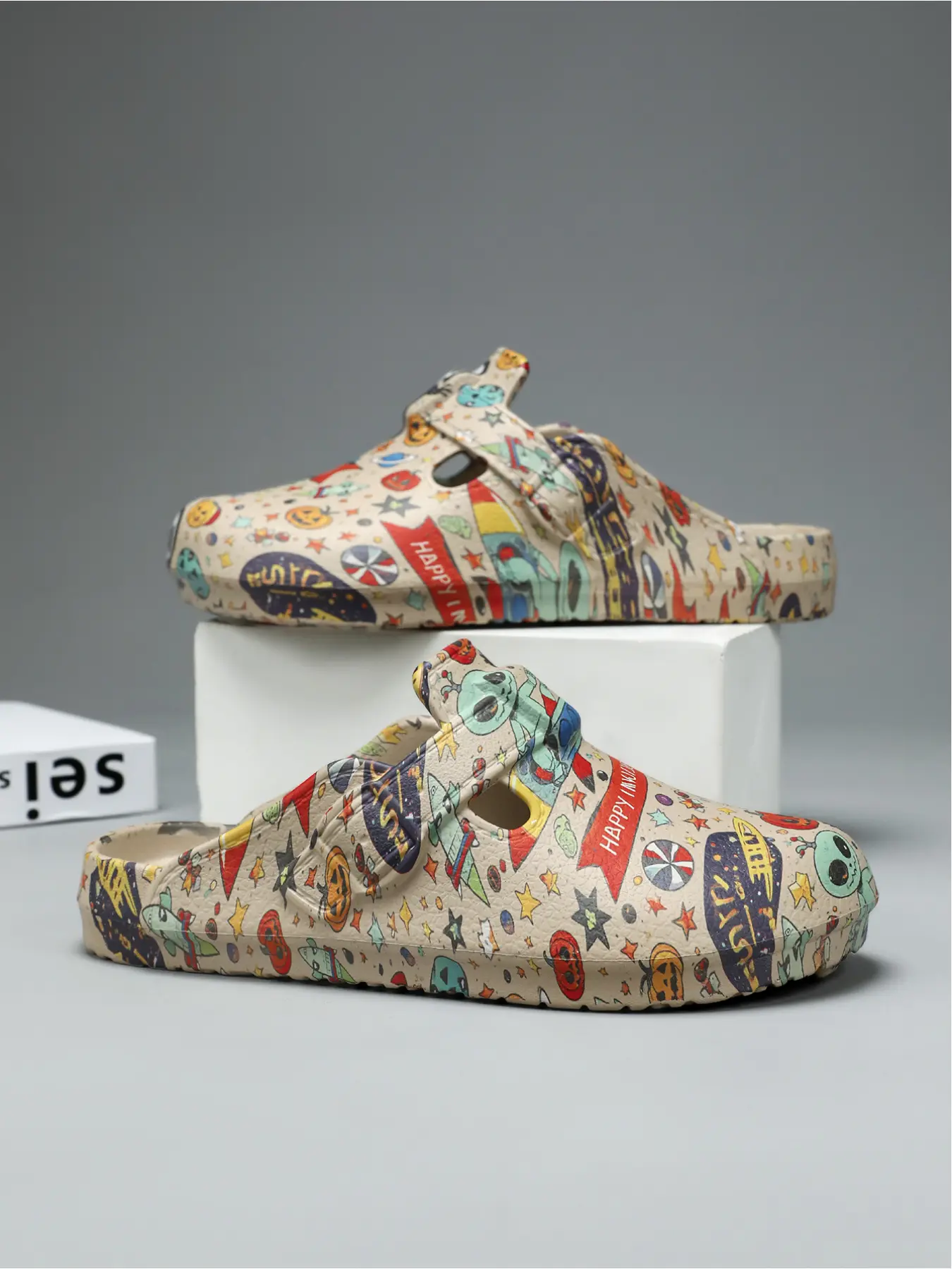Unisex Cartoon Full Print Sports Slides One Piece EVA Light Breathable Anti Slip Sole Versatile Outdoor Slippers For Beach Trip Home Outdoor