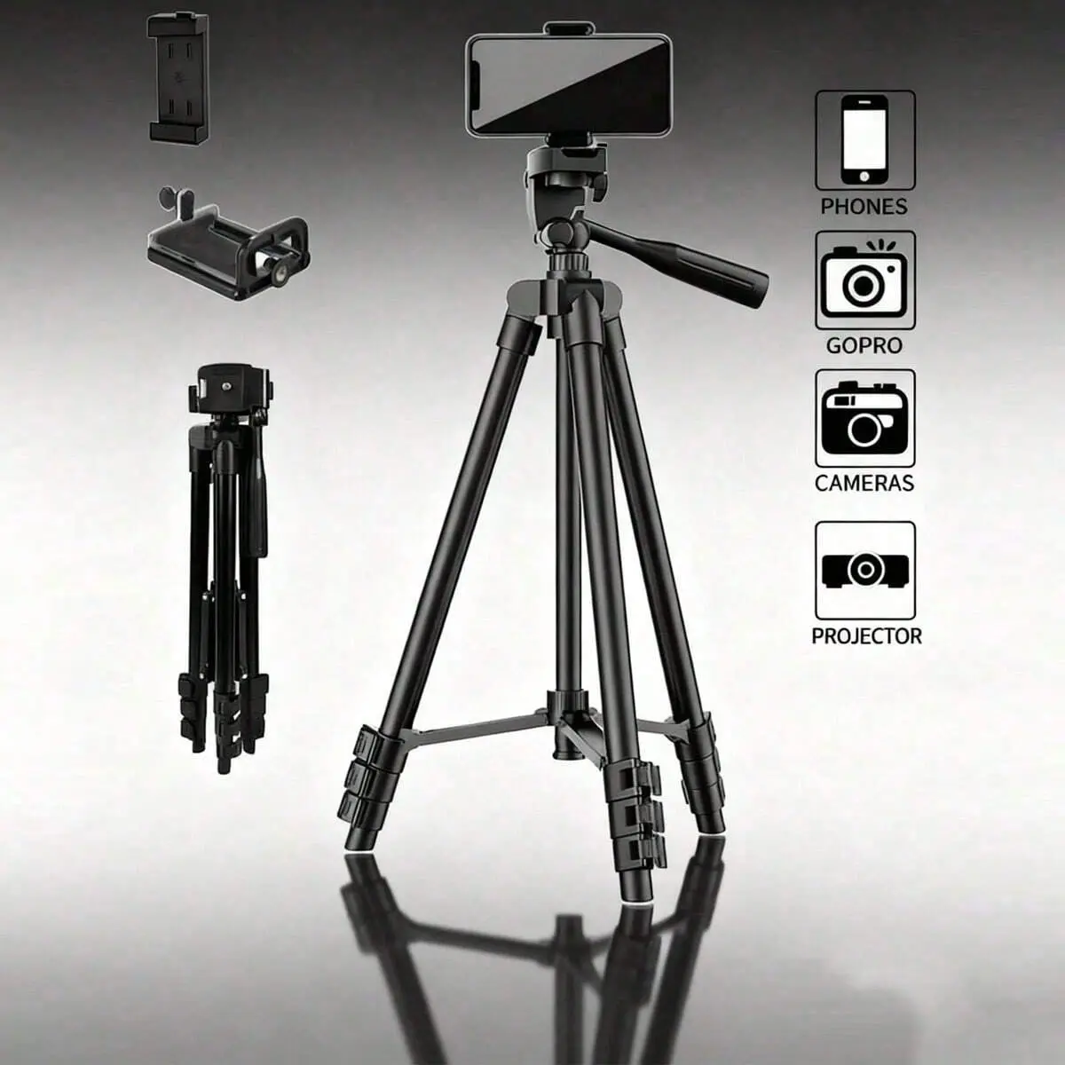 Professional Camera Tripod for Video Recording, Photography Stand for Selfie, Vlog, Live Streaming, Photo Shooting, Portable Travel Tripod for Home & Outdoor Use, Cell Phone Tripod