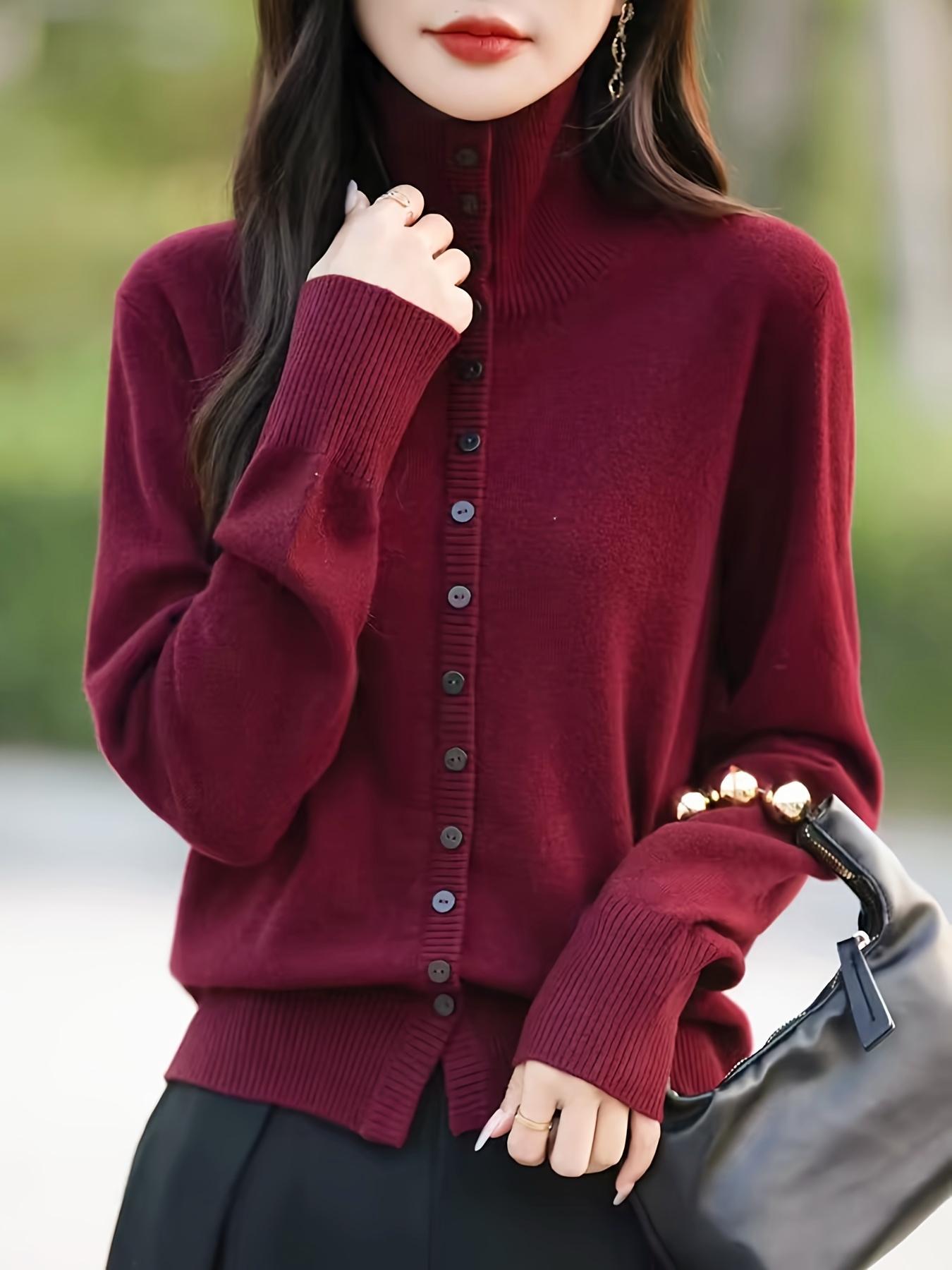 Women's Solid Button    Sweater, Casual Long Sleeve Jumper for Fall & Winter, Fashion Womenswear Ladies' Knitwear for Daily Wear Aesthetic