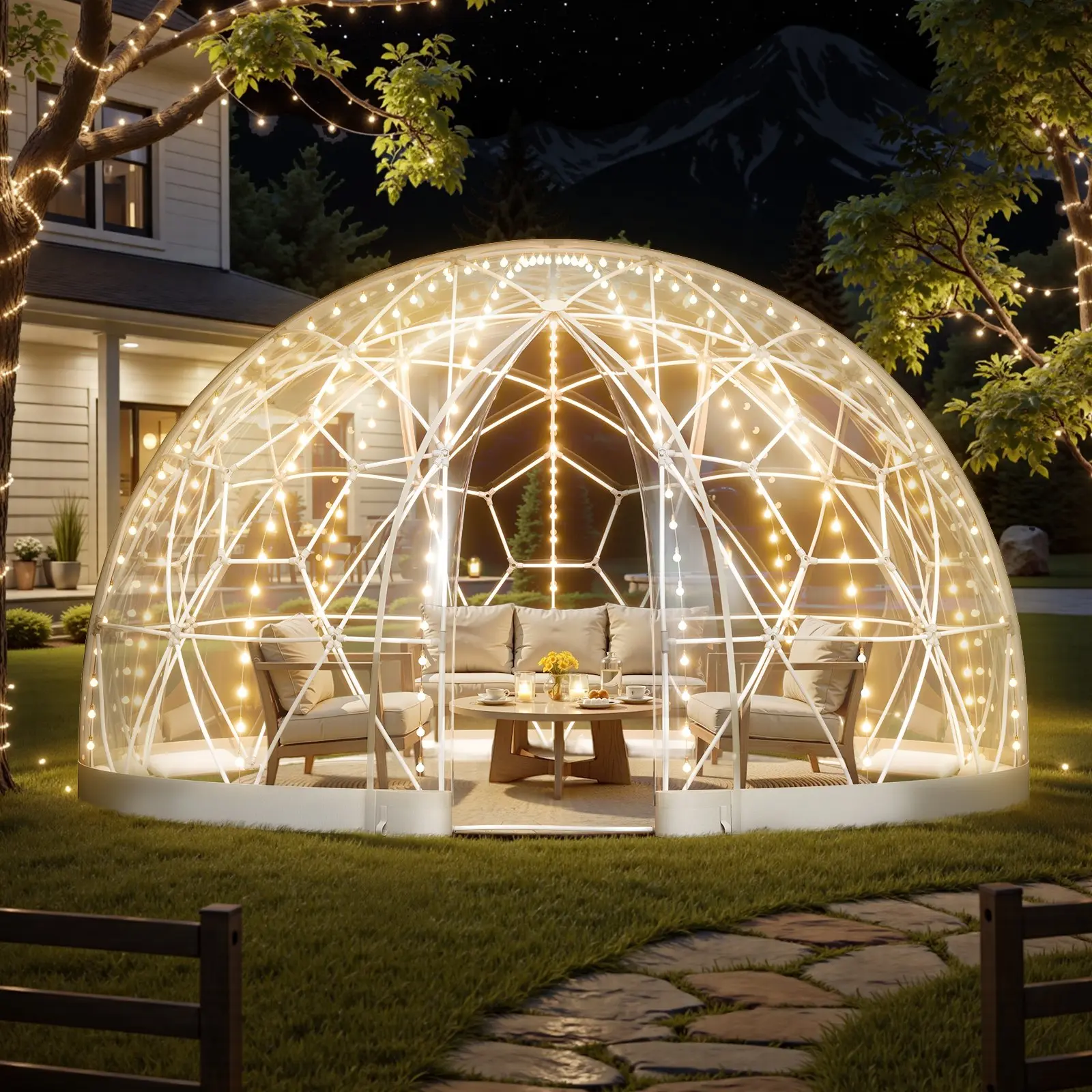 【DealsForYouDays】VEVOR 9.5x5.7ft PVC Dome Garden Igloo, Weatherproof Geodesic Greenhouse Tent with Window, 2-4 Person Outdoor Clear Bubble Tent for Backyard Patios Camping Party Venue