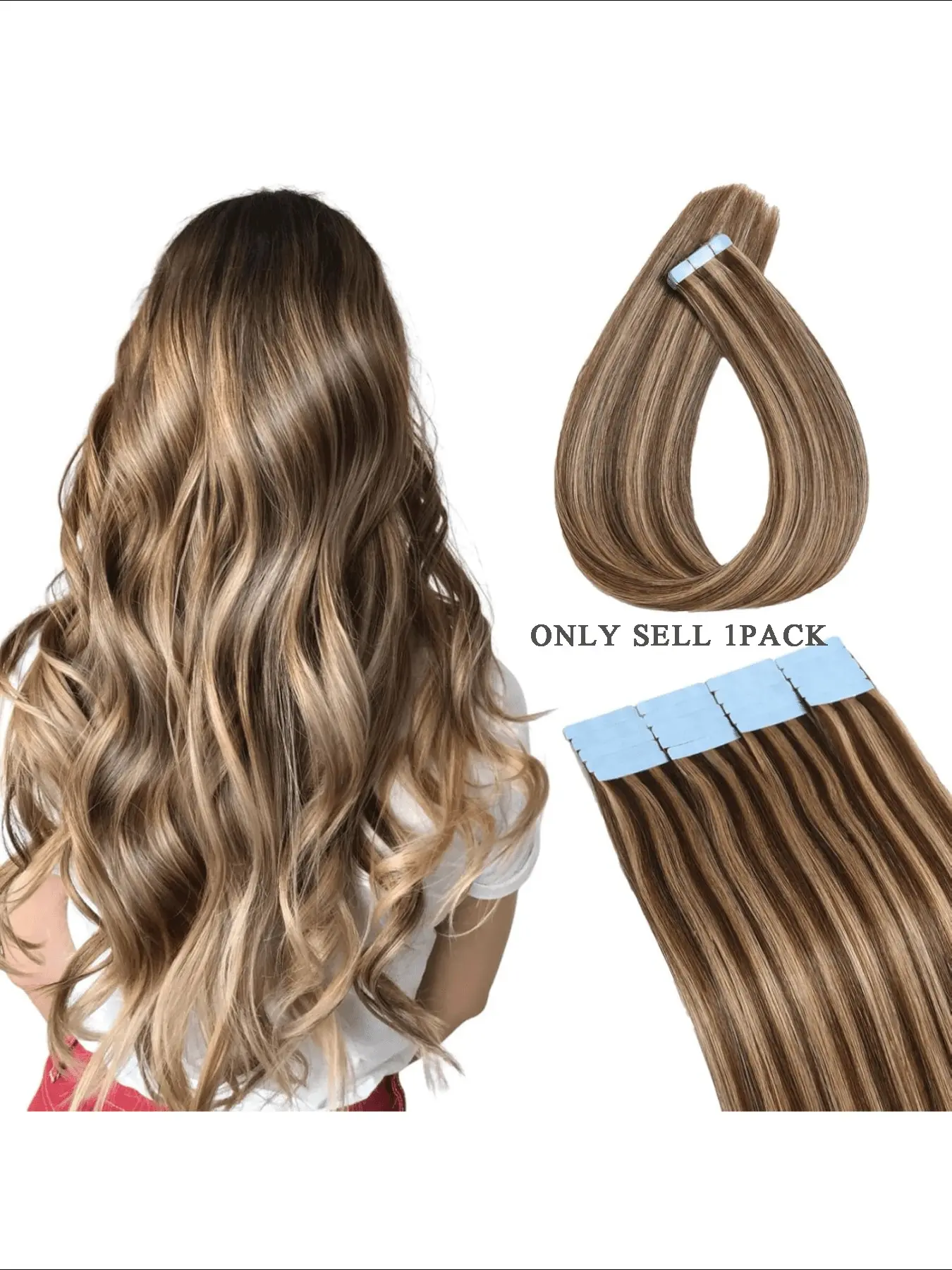 Real Hair Tape-In Extensions, European Grade Remy Straight Hair, Invisible Tape, Adds Volume and Length, 20 Pieces Pack