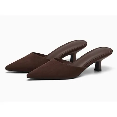 Coutgo Womens Kitten Low Heels Mules Closed Pointed Toe Pumps Slip On Backless Dress Shoes