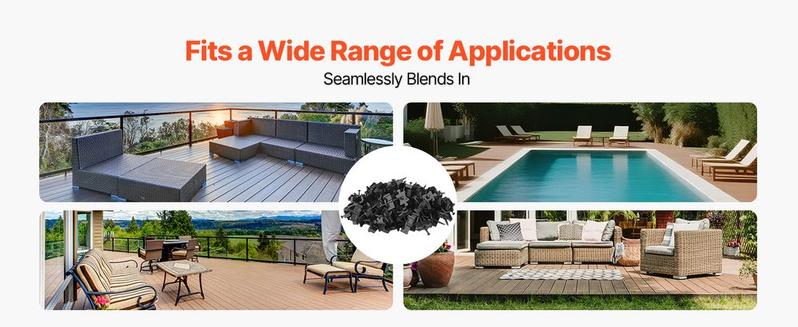 VEVOR 900PCS Hidden Deck Fasteners for Composite Decking Board, Universal Composite T Clips & Plastic Hidden Fasteners with Metal Screws, Polypropylene PP Clips Works with 0.26 inch Gaps, Black