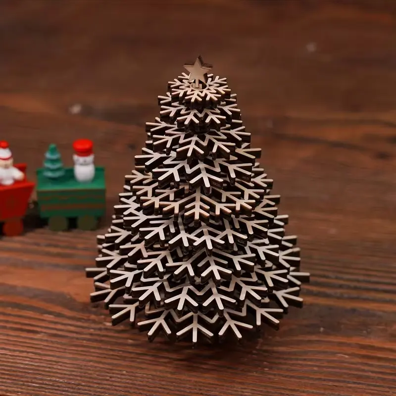 DIY Wooden Christmas Tree, 3D Wooden Christmas Tree Kit, Artistic Rustic Tabletop Christmas Decor, Easy Assembly Holiday Decoration, Farmhouse Xmas Tree for Room Home Office Desk, Reusable Christmas Centerpiece Gift