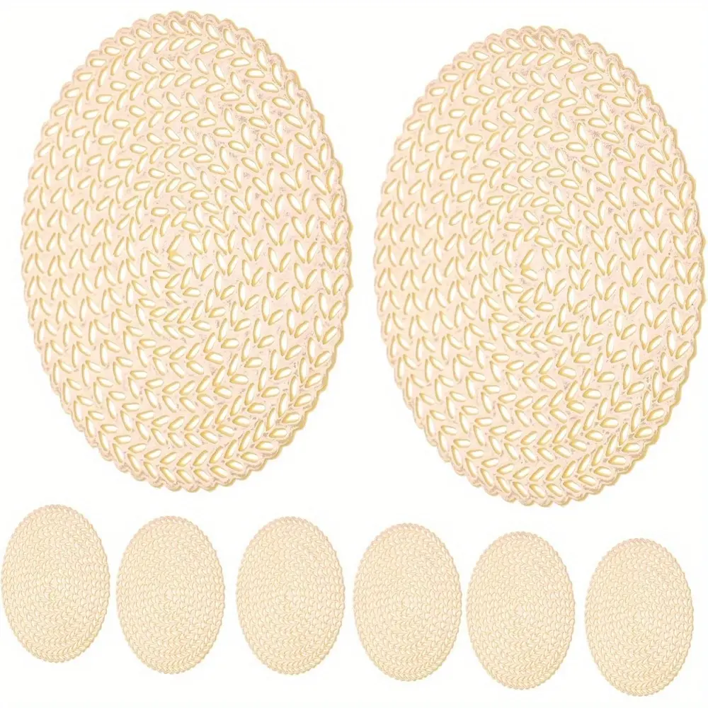10pcs Wheat Coaster Mats Garland Gold Paper Doilies Coasters for Drinks Plates Room Decor Round Coasters Macrame Dollies Party Decorations Circle Hydrangeas PVC Golden
