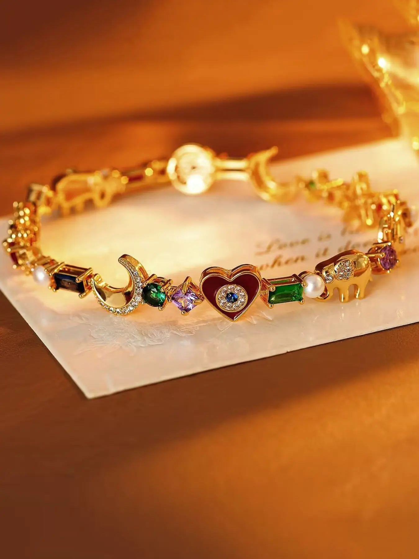 Women's Bohemian Celestial Theme Multicolor Imitation Diamond Pearl Beaded Fashion Bracelet, Fashionable Bracelet, Bohemian Bracelets, Stainless Steel, Elegant, Perfect for Daily Wear & Gifts
