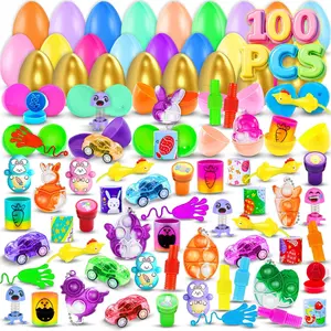 100Pack Prefilled Eggs with Toys Inside Filling Specific Treats, Easter Theme Party Favor, Basket Stuffers, Classroom Prize Egg Supplies Toy Kids