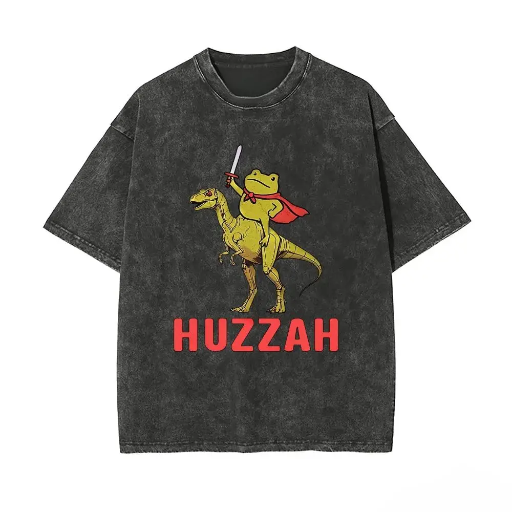 "Funny Frog Vintage Graphic T-Shirt - Oversized Round Neck Short-Sleeve Retro Streetwear Casual Top, Soft Eco-Friendly Washed Stretch Fabric for Sports & Outdoor Day Wear"