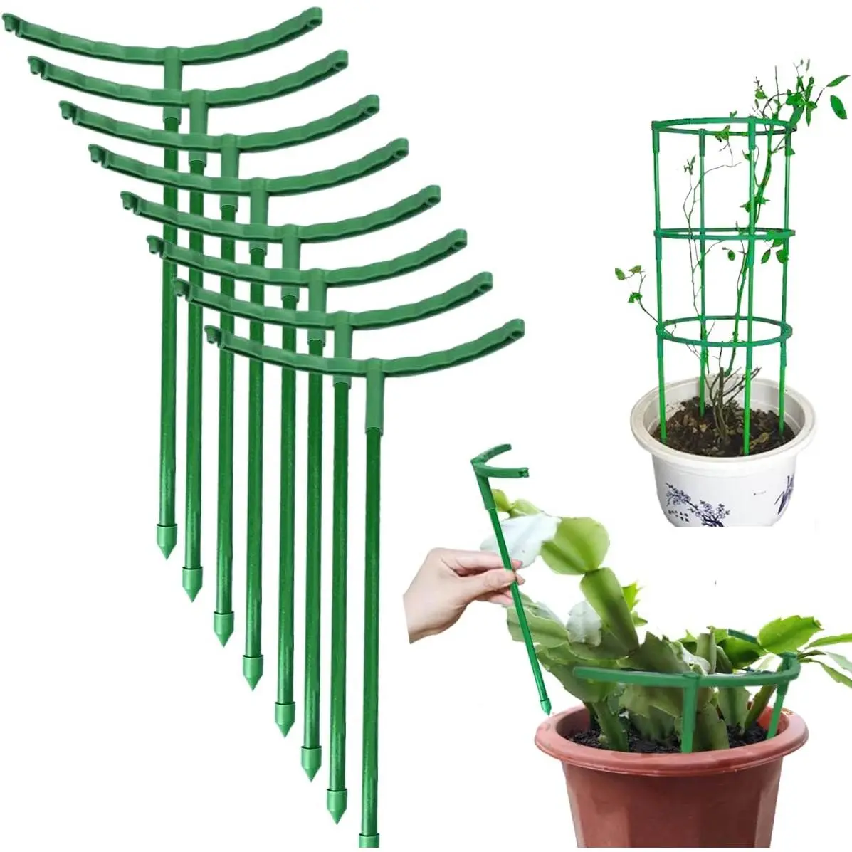12 Pack  Support Stake, Half Round  Support Ring Plastic  Cage, Flower Pot Climbing Trellis for Clivia, Roses, Hydrangea, Indoor , 5.5" Wide x 9.8" High