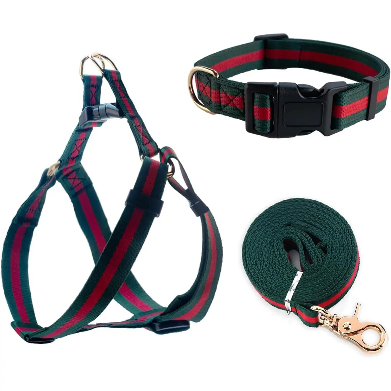 Premium Stylish Dog Collar-Harness-Leash Set, Adjustable Strap Soft Chest Harness with Handcrafted Lightweight Durable Fabric Webbing, Even Pressure Pet Accessory for Puppy Small Dogs (Chest Girth 12.6-17.7 Inches), S, Harnesses