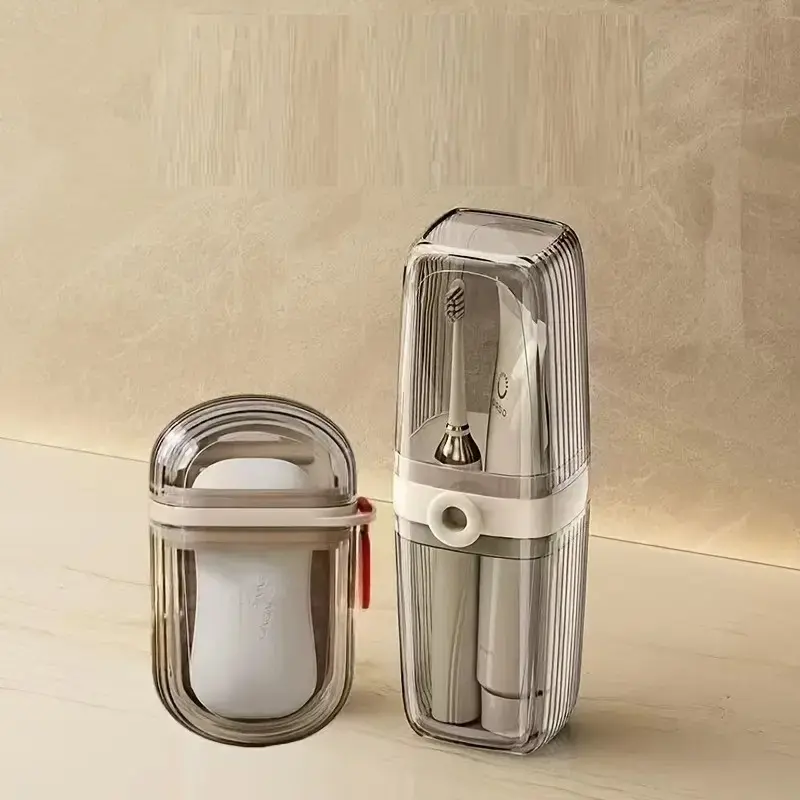 Travel toothbrush cup and soap dish set, toothbrush holder set, toothbrush storage, portable leak-proof storage box, essential for home and travel bathrooms. Includes 2 sets.