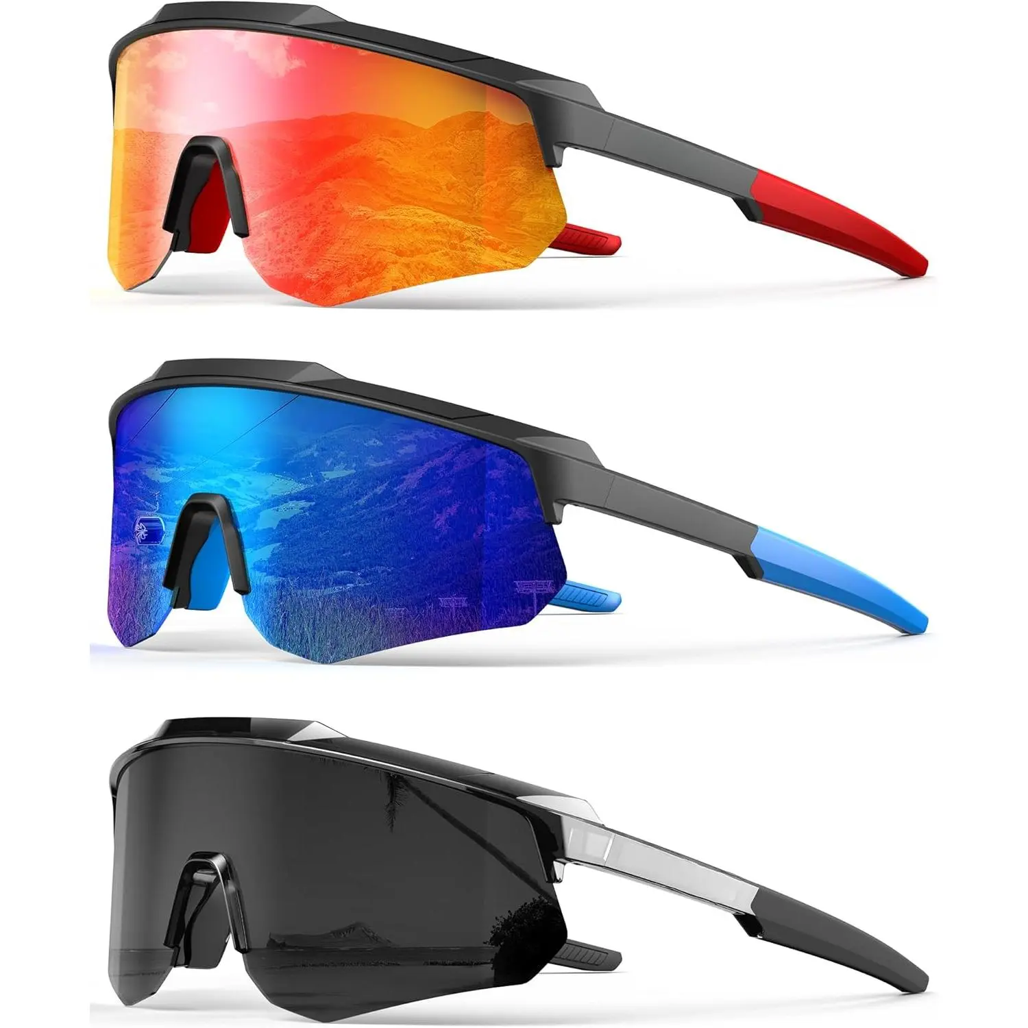 Polarized Sports Sunglasses for Men Women, UV400 One-Piece Lens Sport Shades for Baseball, Running, Cycling, Fishing