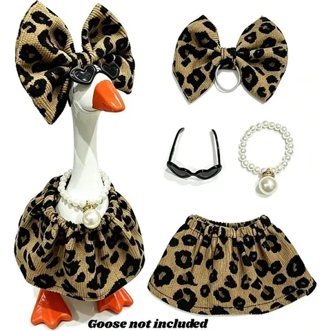 7-Inch Leopard Print Desktop Goose Statue Costume Set, Fun Summer Harvest Festival Decorative Piece, Ideal Gift for Party, Perfect Accent for Goose Statues