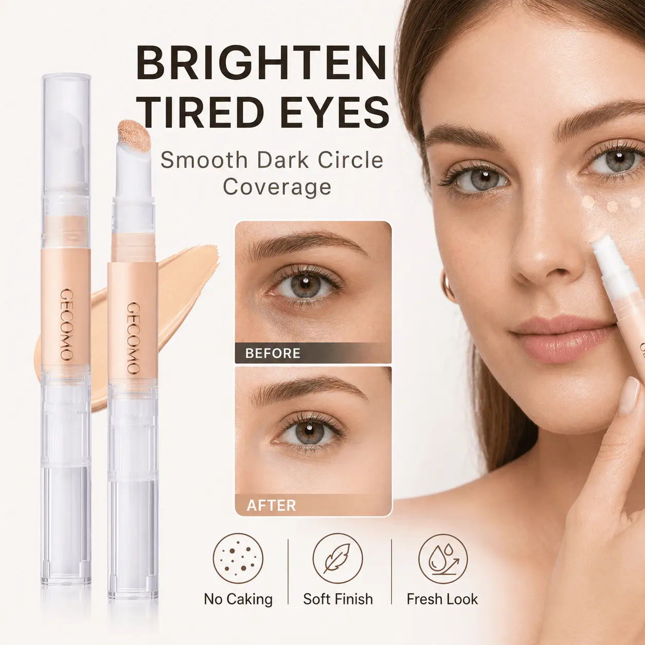Hydrating Concealer Stick Pen Pencil - Full Coverage Brightening Corrector for Puffiness & Dark Circles, Face Blemishes, Lightweight with Natural Smooth Finish, Suitable for All Skins