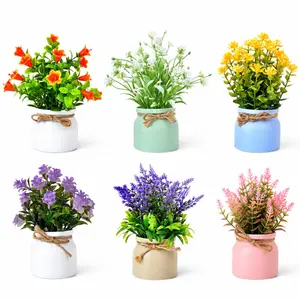 6-Piece Mini Artificial Plant Set, Realistic Plastic Shrubs, No Maintenance, Ideal for Home Office Desk Decor, No Watering Required