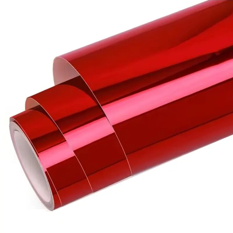 Premium Mirror Chrome Red Stretchable Flexible Vinyl Wrap Film With Air Release Self Adhesive DIY Car Motorcycle Sticker Waterproof