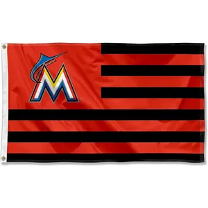 Miami Marlins Stars and Stripes Nation 3x5 FT Flag Baseball Team Banner Indoor Outdoor Home Garden Decor