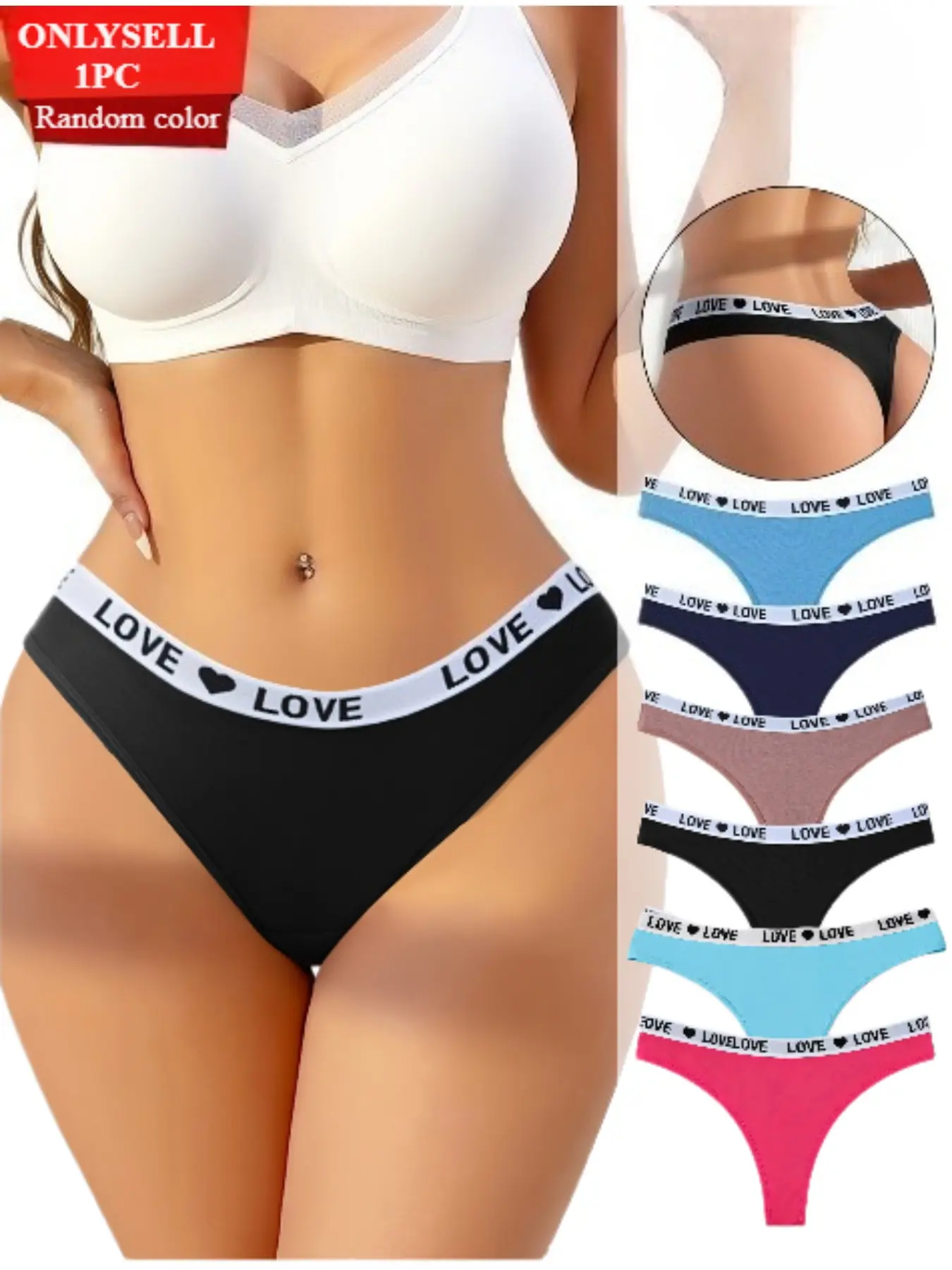6 colors available, one shipped at random. Low-rise seamless thong printed with heart-shaped "LOVE" pattern. The fabric is soft, breathable and highly elastic. Heart-pattern thong | Soft fabric thong Seamless Breathable Design