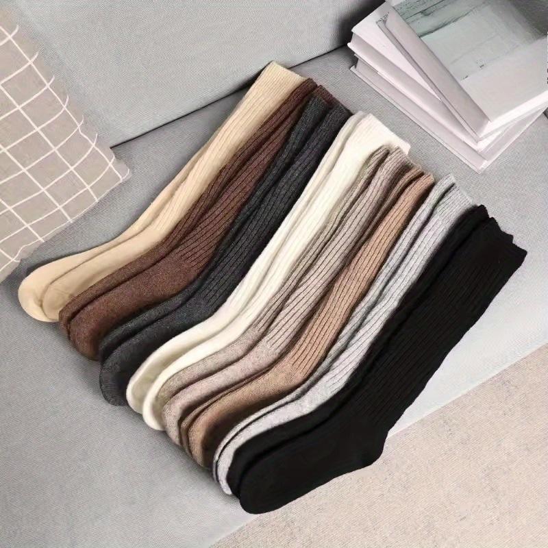 2026 New Arrival 5 Pairs Women’s Thick Calf Socks – Slim Fit Solid Color Side Stripe Soft Stretchy Winter Boot Socks, TikTokShopBlackFriday Christmas