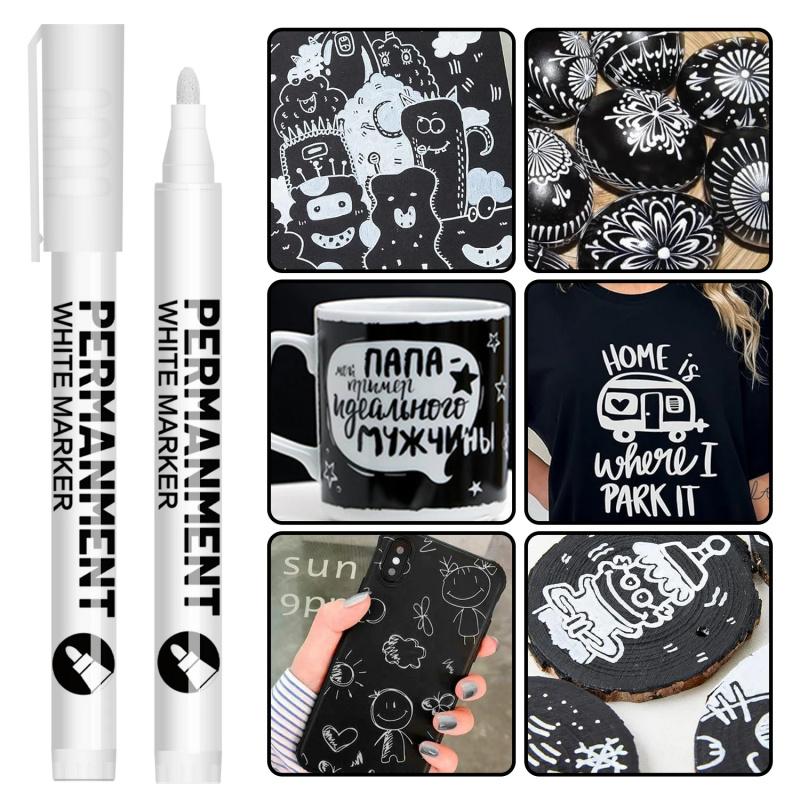 White Acrylic Paint Pens,White Markers Paint Permanent Marker Pens, Fine Tip 1-2mm Waterproof Paint Pen for Fabric Rock Painting Tyre Art Paper Glass for Drawing,Coloring,Graffiti,DIY Crafts
