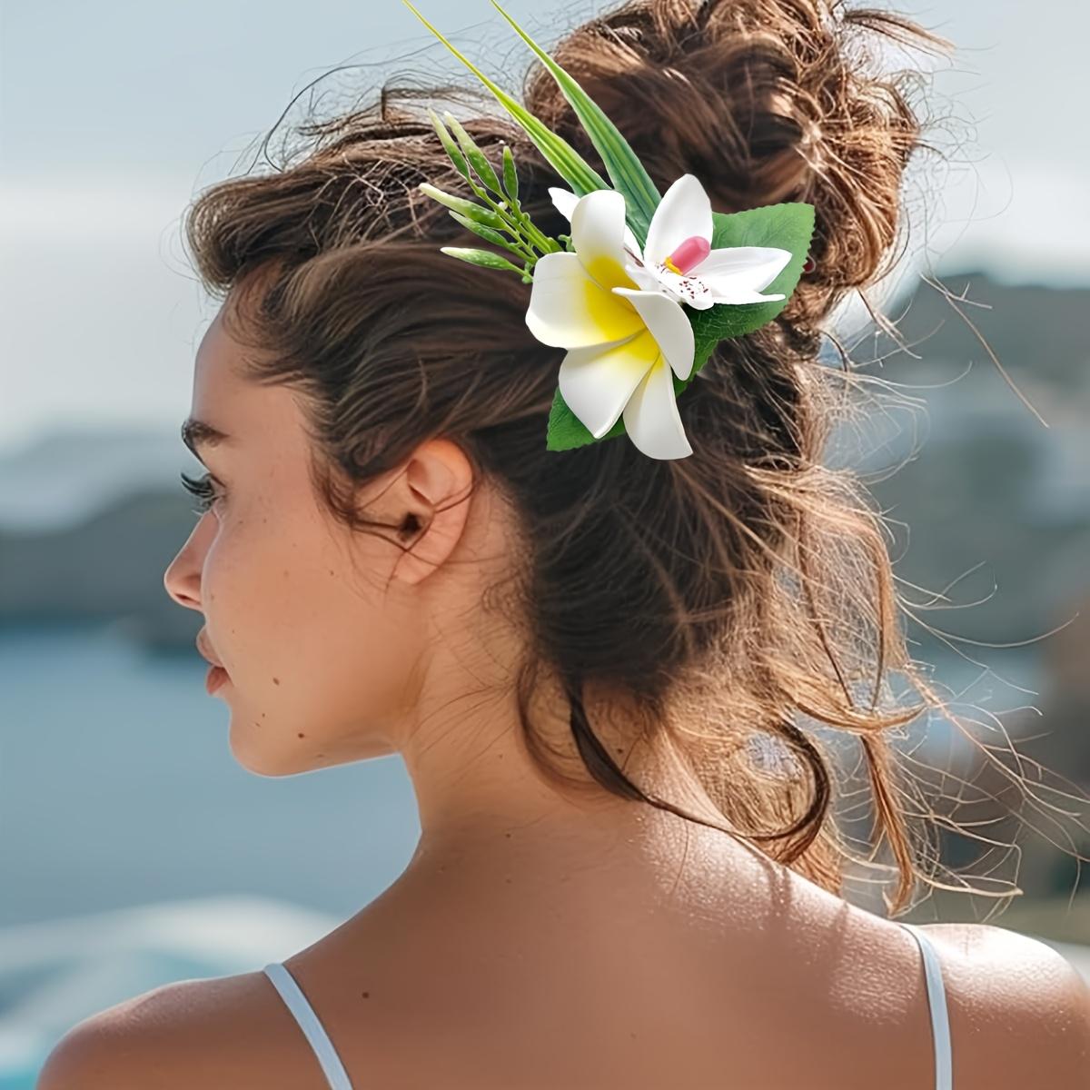 Hawaiian Foam Artificial Flower Side Comb, Faux Orchid Hair Comb for Bridal Wedding, Hawaiian Beach Tropical Wedding Party Decoration