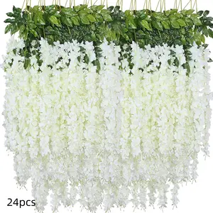 24pcs Wisteria Hanging Flowers, 3.6 Feet/Pcs Purple Wisteria Artificial Flowers, Fake Wisteria Flowers Garland, Hanging Vines for Bedroom Wedding Home Party Wall Decoration