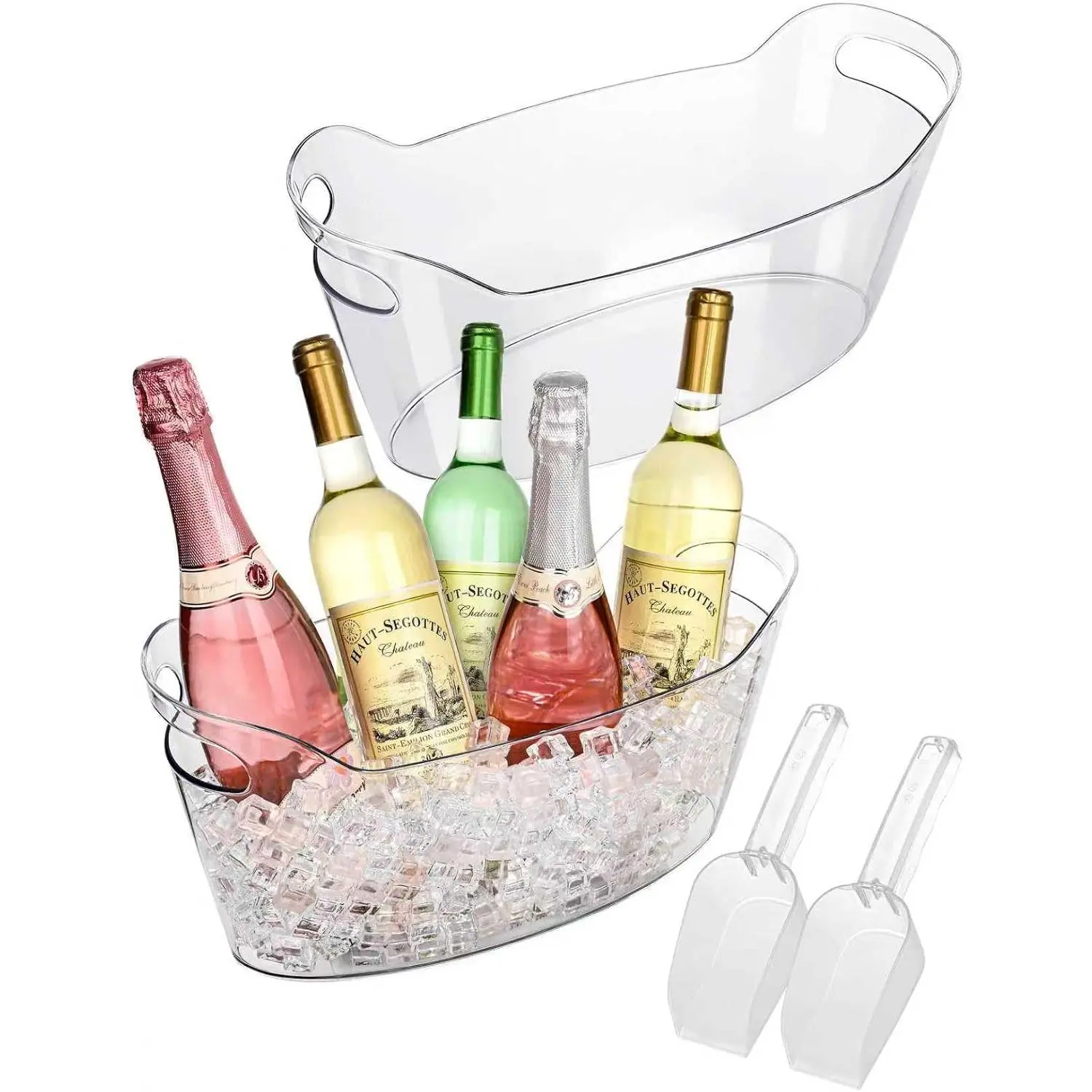 7L Ice Buckets for Parties, 2-Pack Clear Acrylic Champagne Bucket |   Large Beverage Tub with Scoop, Portable Cooler Barrel, for Cocktail, Beer, Wine Drinks, Mimosa Bar Supplies