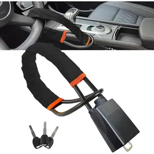 Universal Car Steering Wheel Lock and Seatbelt Lock, Double-Layer Anti-Theft Device with 3 Keys, Fits Most Cars, SUVs, Vans, Trucks, 17 Inch Adjustable, Lightweight & Portable (Black)