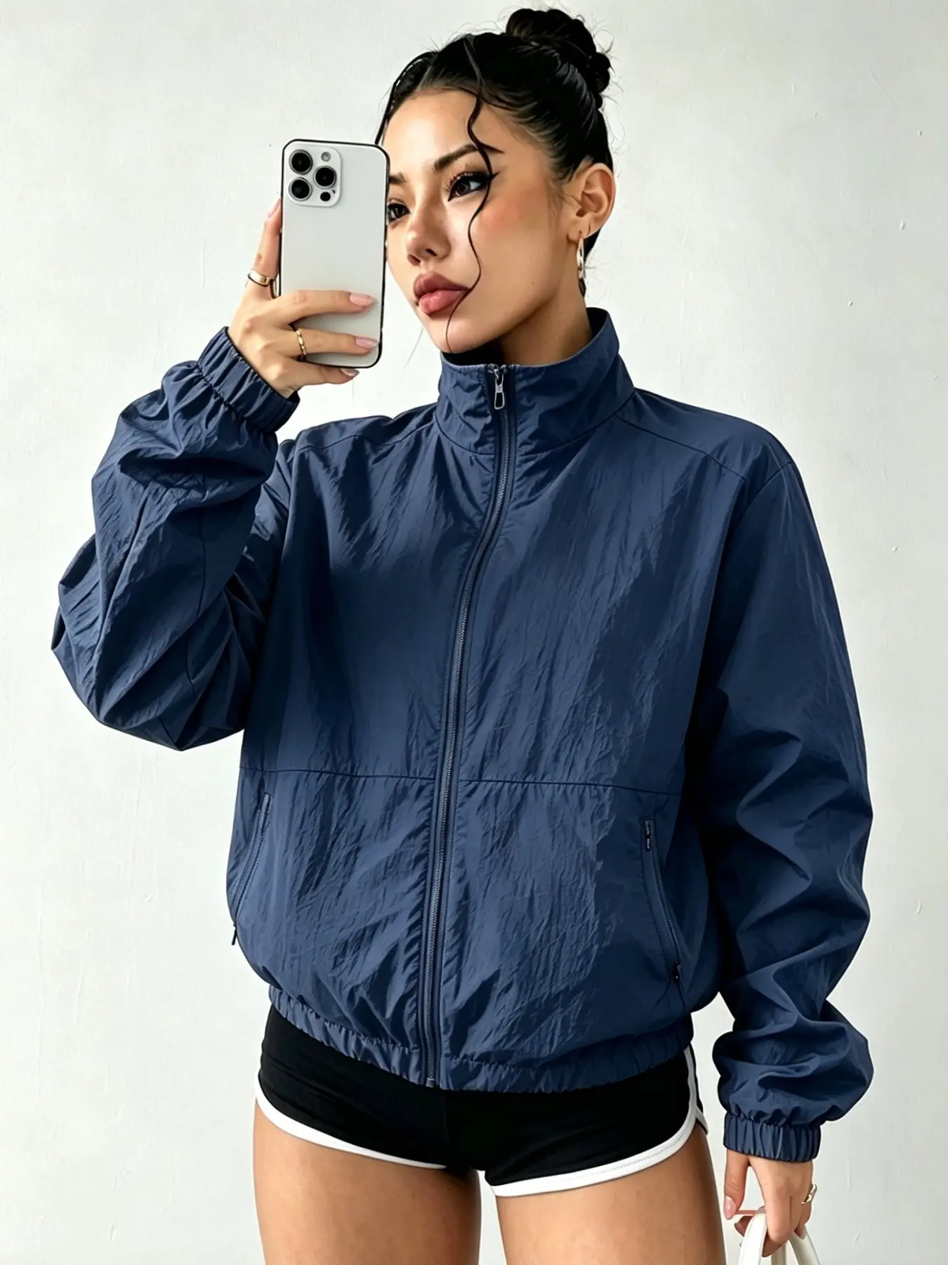 Women's Lightweight Sun Protection Jacket, Elastic Sleeve Hem Zipper Windproof Coat, Light Outdoor Hiking Short Outerwear