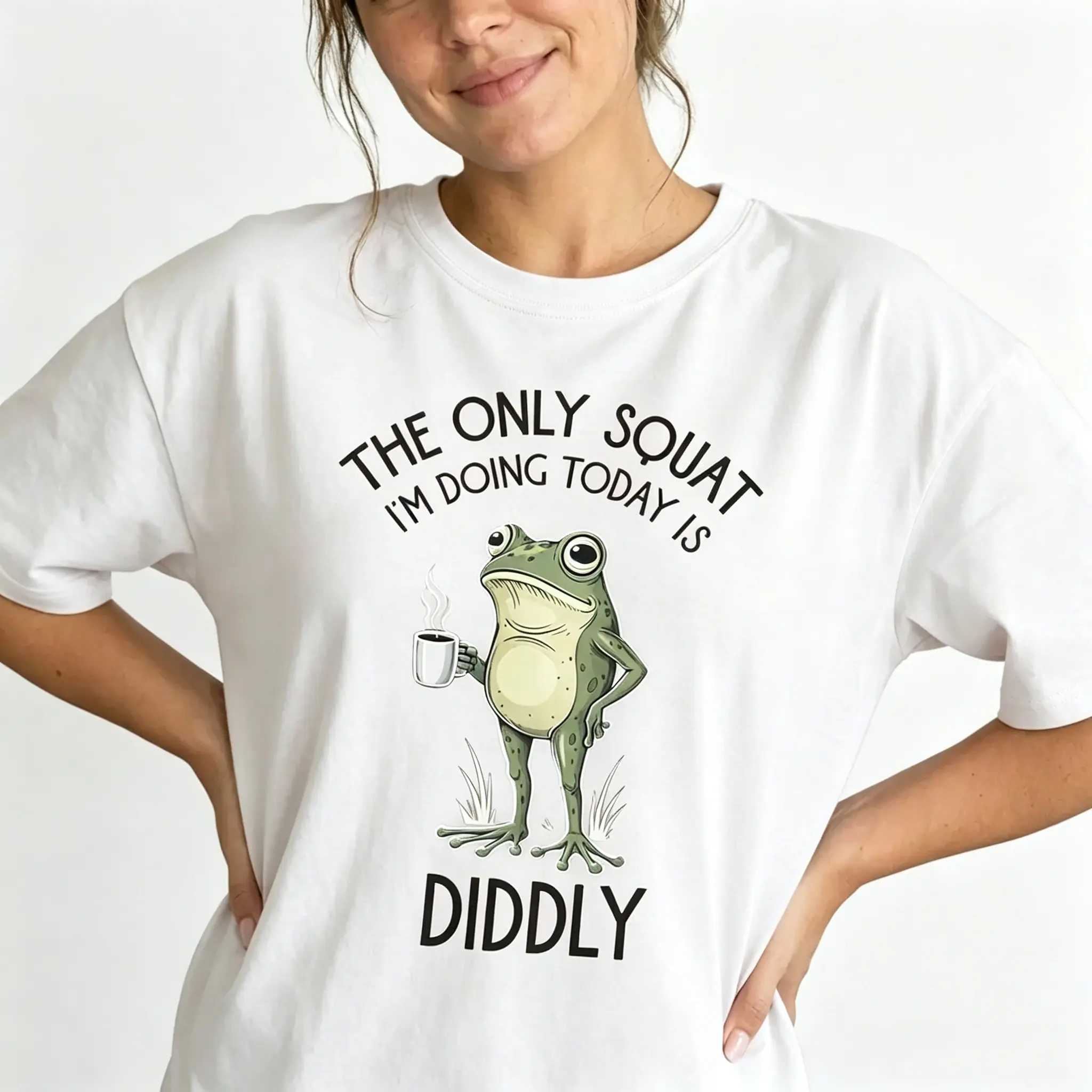 Women's Sarcastic Frog T Shirts with 'Diddly Squat' Graphic, 100% Cotton Casual Top for Summer, Soft & Comfortable, Machine Wash OK, Graphic Print, All Body Types