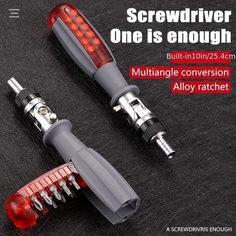 1pc 10-In-1 Ratcheting Screwdriver, Single/ Multi Angle Screwdriver, Multifunctional Screwdrivers With Portable Drill Bits Storage