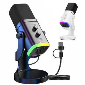 Professional Dynamic RGB Gaming Microphone, USB Streaming Mic with Noise Reduction, Mute Function, Volume Control, Headphone Monitoring for TikTok Live, YouTube, Twitch, Discord & Podcast Recording