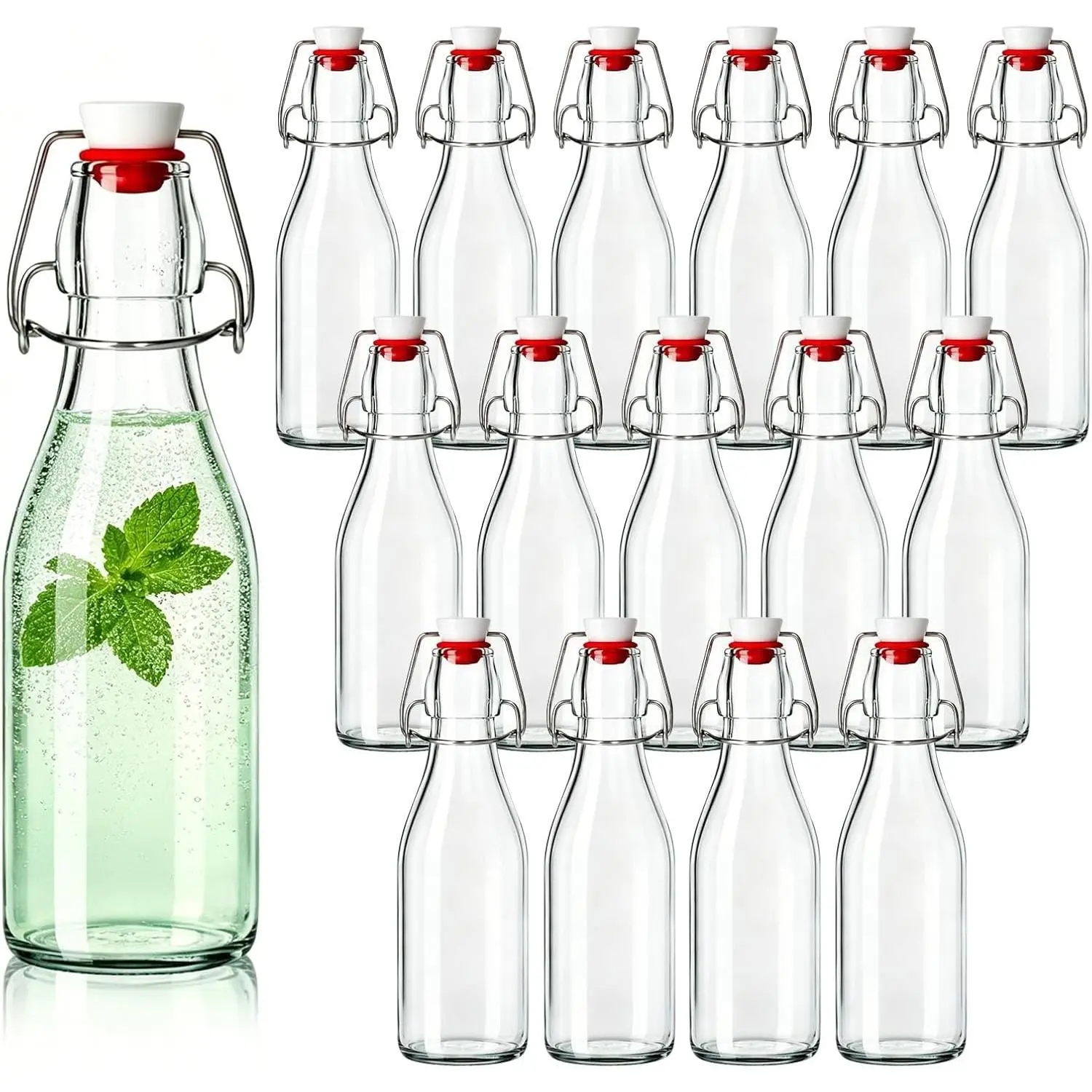 KEYWING 16 Pack 8.5oz Swing Top Glass Bottles with Lids for Vanilla Extract | Clear Flip Top Glass Bottles for Syrup, Kombucha, Limoncello, Oil, Vinegar and Home Brewing