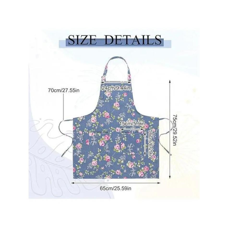 3-Pack Vintage Floral Canvas Kitchen Aprons with Roomy Pockets, Adjustable Neck & Waist Strap Cooking Aprons for Women & Men, Stylish Retro Floral Print Bib Apron for Home Cooking, Baking, Grilling, BBQ, Gardening & Daily Kitchen Use