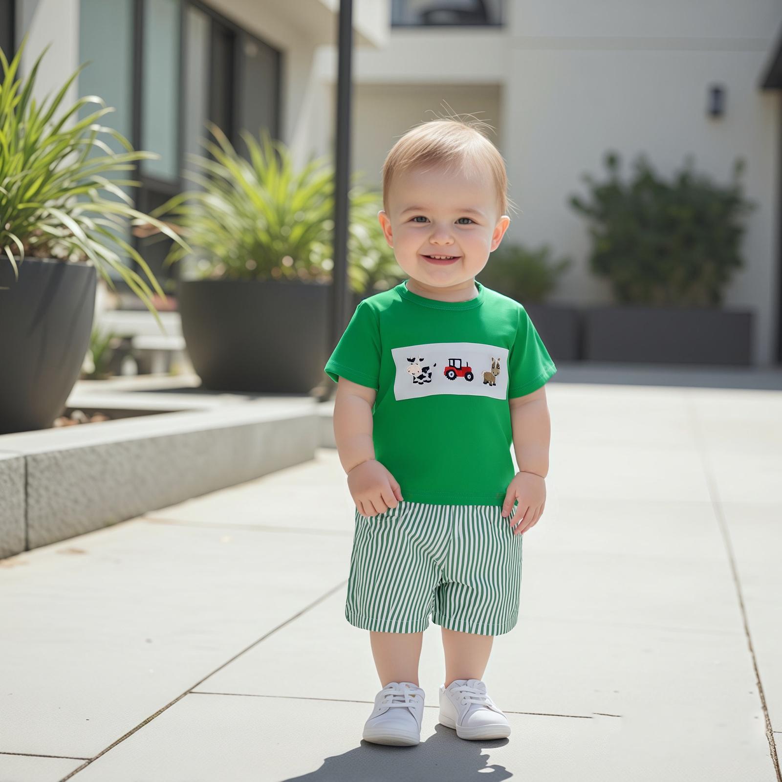 Toddler Baby Boy Summer Outfit Animal Embroidery Round Neck Short Sleeve Top Stripe Shorts Casual 2pcs Set Summer Clothes Toddler Baby Boy Summer Outfit Animal Embroidery Round Neck Short Sleeve Top Stripe Shorts Casual 2pcs Set Summer Clothes