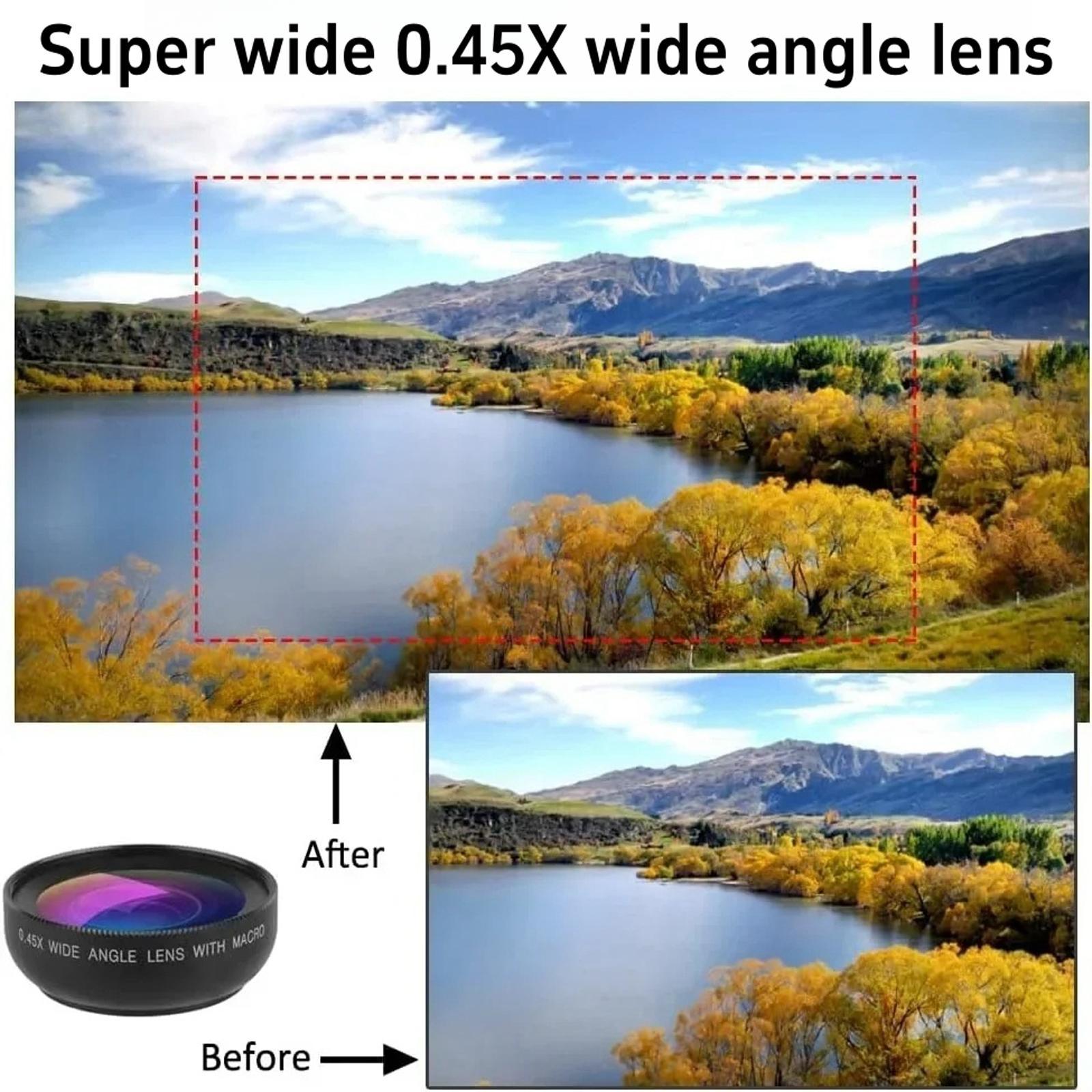 0.45X Phone Wide Angle Lens, 2-In-1 Camera Lens, 0.45x Super Wide Angle & Macro HD, Universal Clip-On for iPhone & Android Phones, Accessories