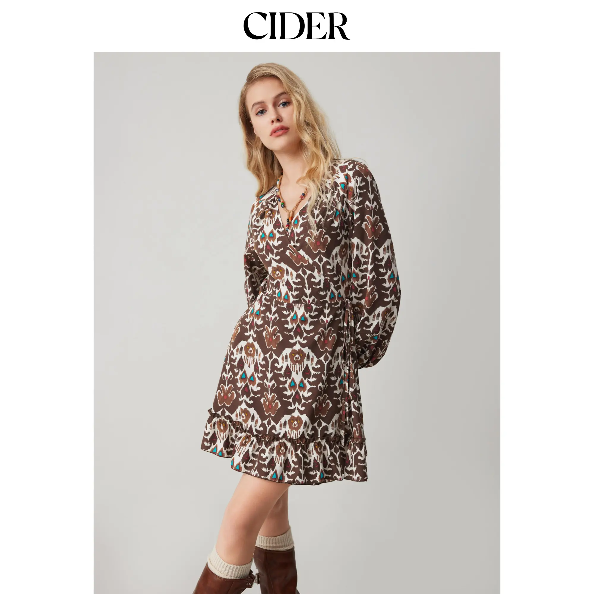 Cider [size 0-26] V-neck Retro Aztec Wrap Mini Dress SohoChic