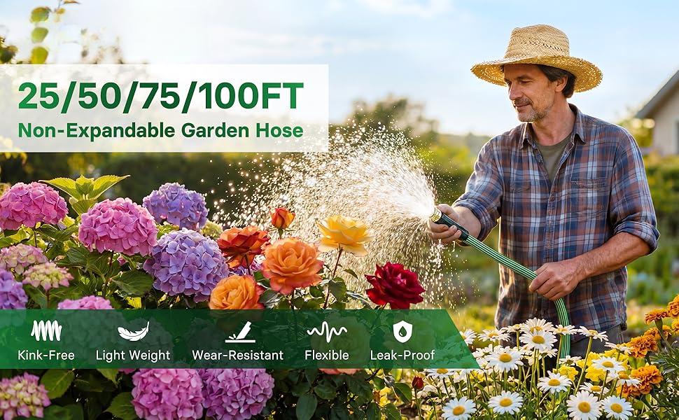 Garden Hose 100 ft Flexible Non-Expandable Water Hose Kink-Free Ultra Lightweight Leak-Proof Durable Portable Wear-Resistant Hoses Pipe with 3/4" Brass Fittings for Outdoor Yard Lawn Car Wash