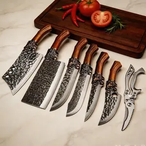 7PCS Stainless Steel Kitchen Knives Boning Knife Fruit Knife Sharp Unique Knives Kitchen Items Kitchen Scissors Anti-stick Ergonomic Handle Professional Chef Knife Vegetable Chopper Multipurpose Knife Kitchen Convenience