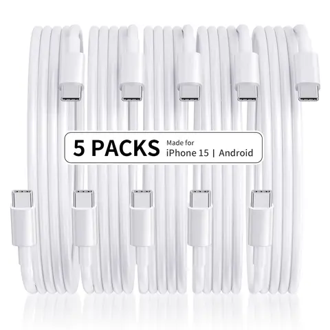60W USB C to USB C Fast Charging Cable, 5 Counts Type C To Type C Fast Charging Data Sync Cable, Fast Charging Cable for iPhone 15, Android Phone, Typec