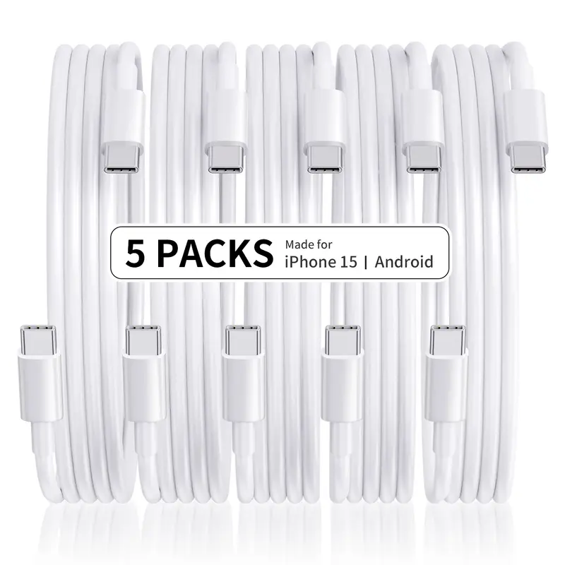 60W USB C to USB C Fast Charging Cable, 5 Counts Type C To Type C Fast Charging Data Sync Cable, Fast Charging Cable for iPhone 15, Android Phone, Typec