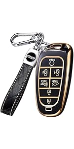 for Hyundai Key Fob Cover with Keychain, Premium TPU Key Case Shell for 2024 2023 2022 Hyundai Sonata, Tucson, Santa Cruz, Remote Smart Car Key Fob Protector（5 Buttons Black）