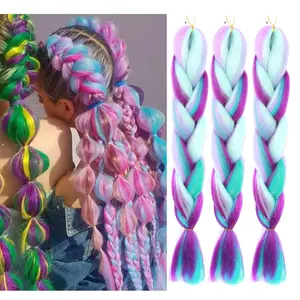 Braiding  Fiber Mix Four Silky Colorful Twist Braiding  3 count Rainbow Colors Extensions Synthetic  Blue-Light - Synthetic Fiber Soft  (24 Inch 3 count)