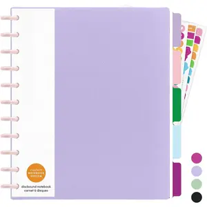 Large Customizable Discbound Notebook, 114 Pages, -in-, 11-Disc Refillable Spiral Journal, 12-Month Undated Calendar, Dividers & Stickers (Lavender),11.14 in x 9.6 in