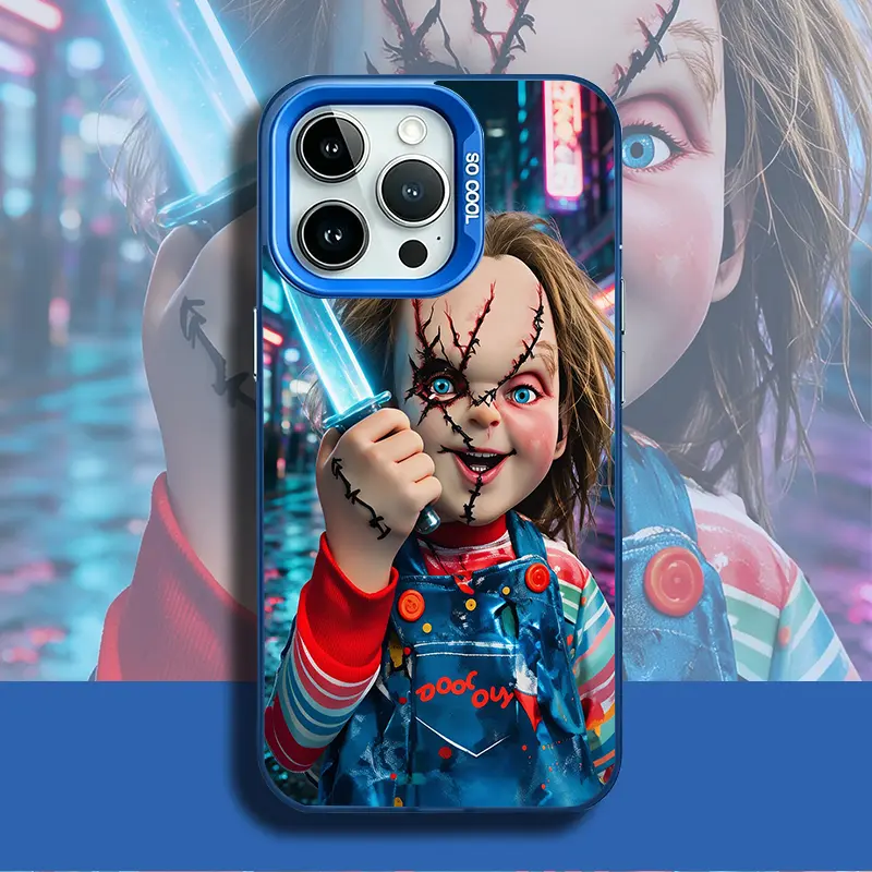 Cyber Chucky Grinning with Knife Pattern TPU Phone Case for iPhone 17 Air 16 Pro Max 15 14 Plus 13 12 11 XR XS Samsung Galaxy S26 S25 Ultra S24 S23 S22 Plus S21 Stylish Camera Protection Shockproof Anti-Drop Durable Phone Case.