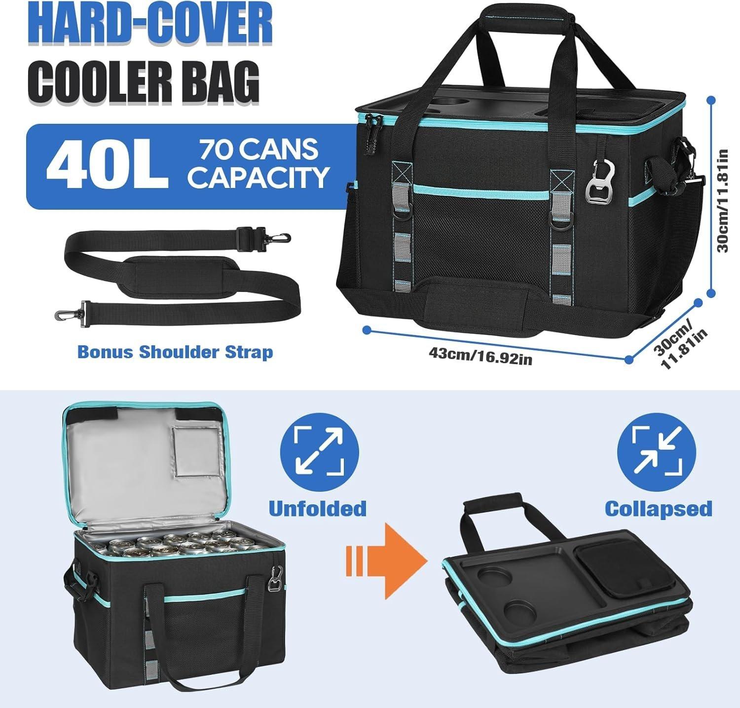 SUNDAY MIRTH Soft Cooler Bag with Hard Shell & 2 Cup Holders, Portable 40L/70 Cans Collapsible Cooler Bags Insulated with Leakproof for Travel, ice chests and Cooler Lunch Box for Beach Camping Picnic